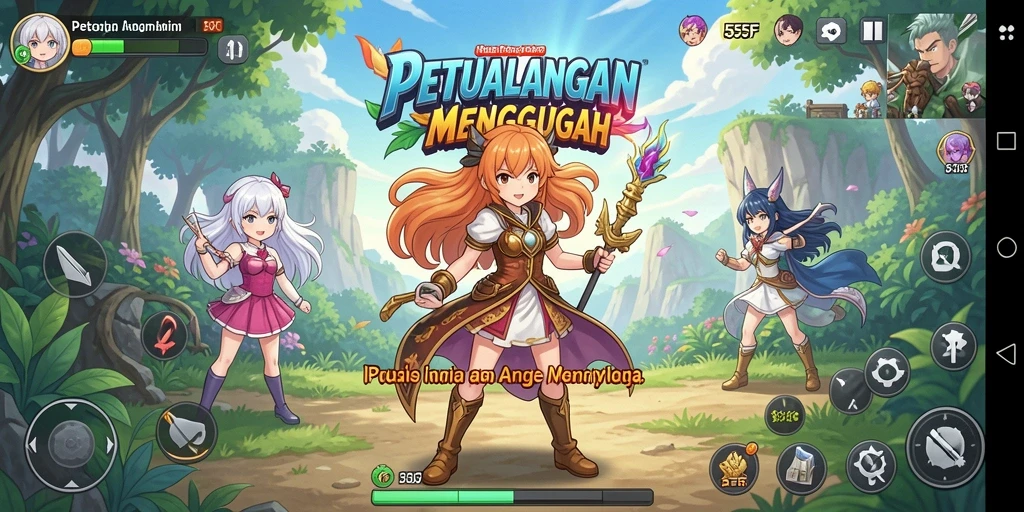 Screenshot utama 555F menampilkan karakter anime dalam pertarungan yang dinamis.