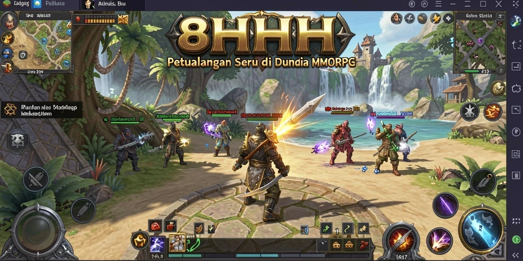 Screenshot utama gameplay <strong>8HHH</strong> menunjukkan aksi petualangan seru di dunia MMORPG.