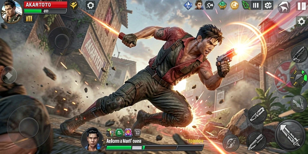 Tampilan aksi mendebarkan dalam gameplay AKARTOTO.