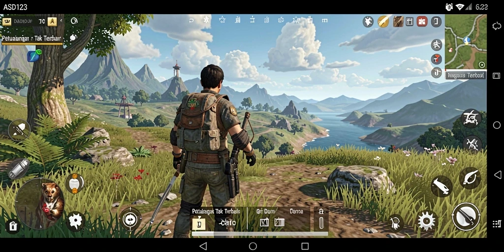 Tampilan gameplay ASD123 yang menampilkan eksplorasi dunia terbuka yang luas.