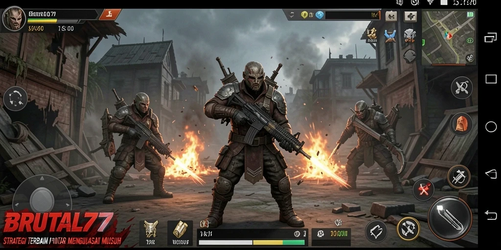Screenshot BRUTAL77 yang menunjukkan gameplay strategis yang mendalam.