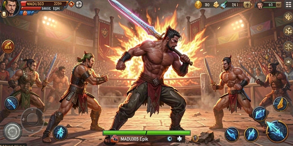 Gameplay MADU303 yang dinamis dan penuh aksi fighting.