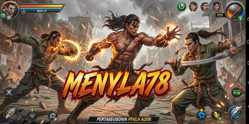 Tangkapan layar pertarungan sengit dalam MENYALA78 yang menunjukkan aksi karakter.