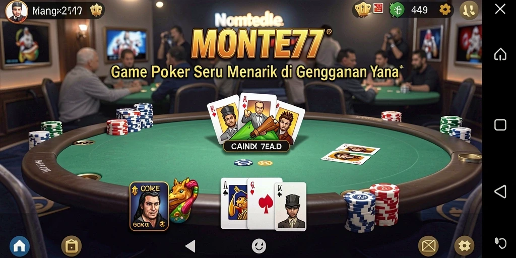 Tampilan gameplay Poker yang seru dan interaktif di MONTE77.