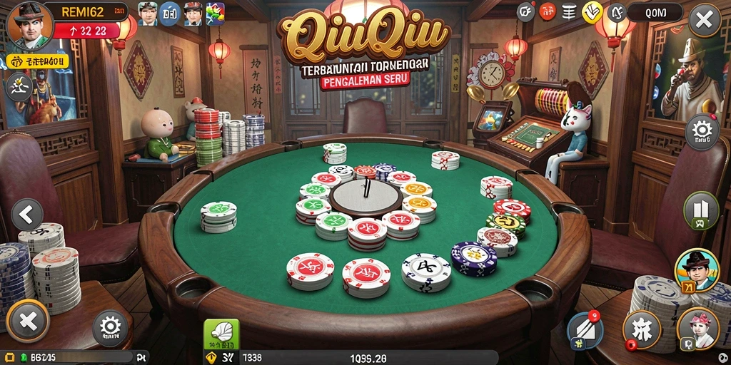 Tampilan gameplay seru QiuQiu di REMI62 menunjukkan aksi kartu yang mendebarkan.