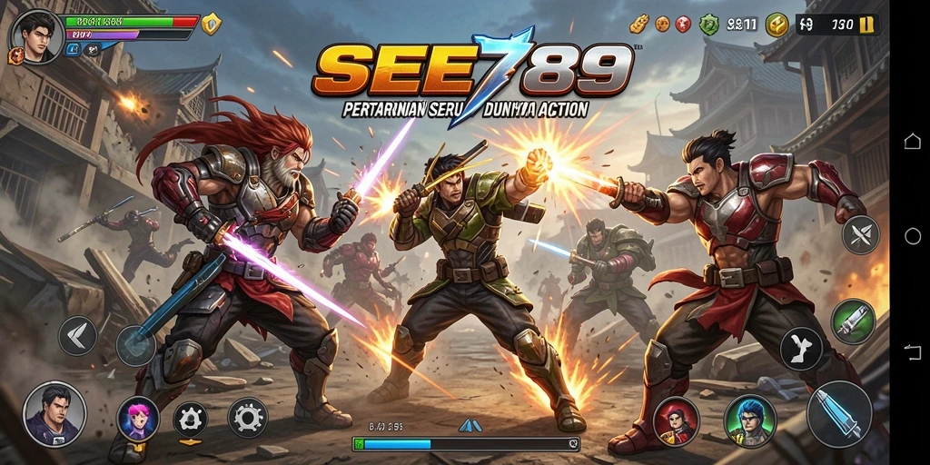 Screenshot gameplay SEE789 menampilkan aksi pertempuran mendebarkan.