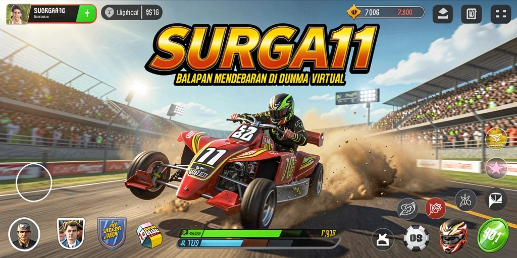 Tampilan gameplay SURGA11 yang seru dan menegangkan saat balapan.