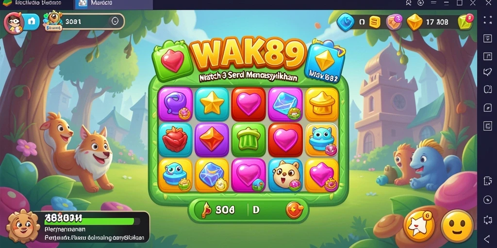 Tangkapan layar gameplay <strong>WAK89</strong> menampilkan aksi mencocokkan item berwarna.