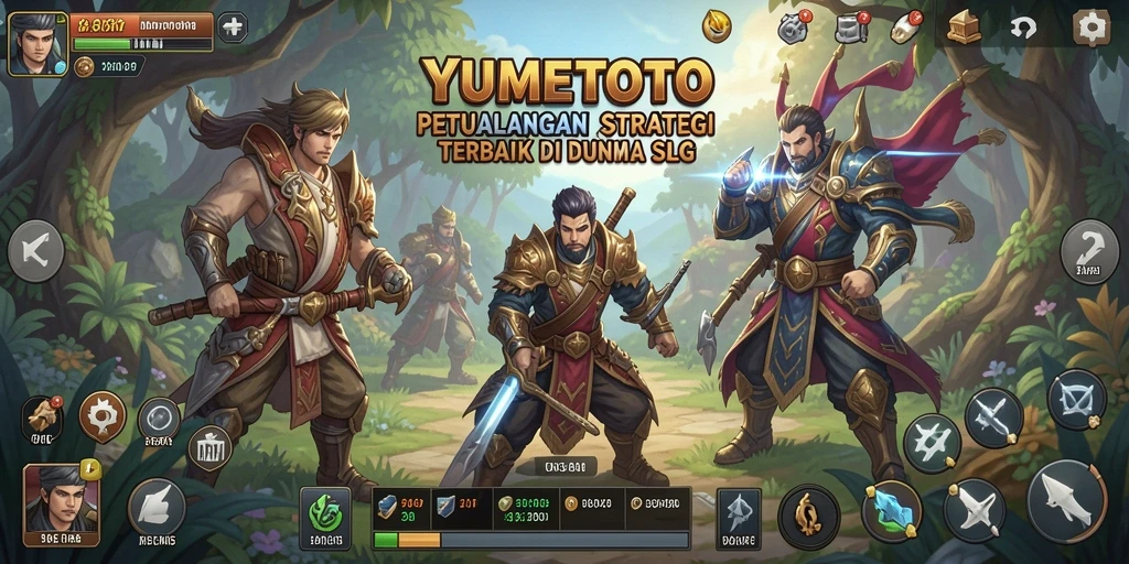 Tangkapan layar gameplay <strong>YUMETOTO</strong> yang menampilkan aksi strategis dan pembangunan kerajaan.